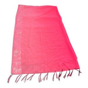 Rima Pink Ombré Terivoile Scarf Jacquard Animal Border Tassel Fringe Oversized